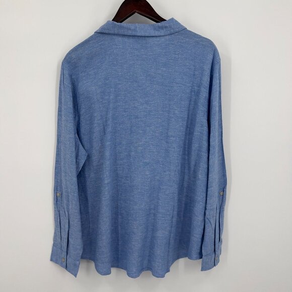 Orvis Women's Blue Linen Blend Button-Up Shirt XXL Long Sleeve Classic Fit - Picture 4 of 7